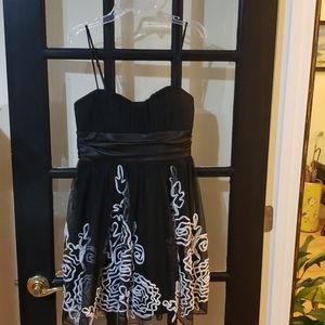 Black Spaghetti Strap Mini Dress with White Embroidery Size Medium